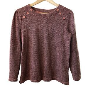Liz‎ Claiborne Sweater XS Herringbone Long Sleeve Round Neck w. Button Accents